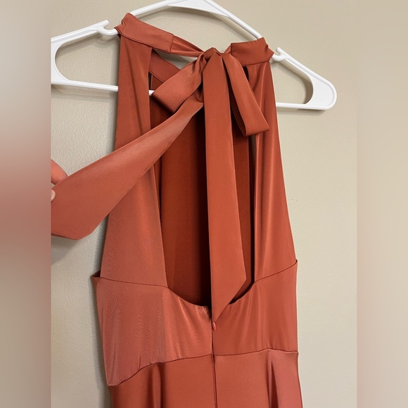 Lulus Elegant Entrance Terracotta Satin Tie-Back Maxi Dress - Picture 7 of 12